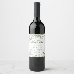 Green Toile De Jouy Floral Bridal Shower Favours Wine Label