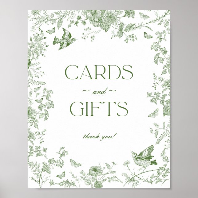 Green Toile De Jouy Floral Cards and Gifts Sign (Front)