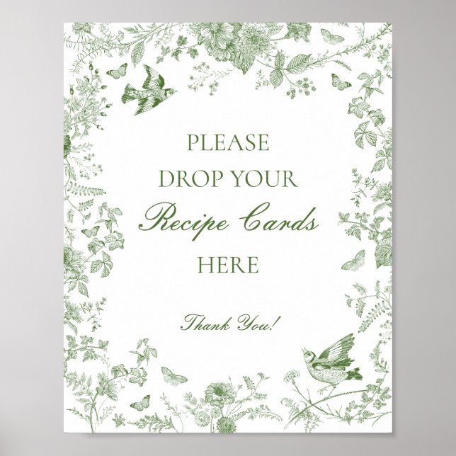 Green Toile De Jouy Floral Share a Recipe Bridal Poster (Front)