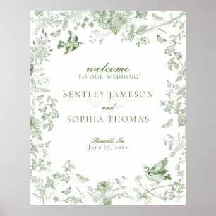Green Toile De Jouy Floral Wedding Welcome Sign
