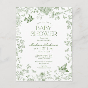 Green Toile De Jouy Vintage Floral Baby Shower Postcard