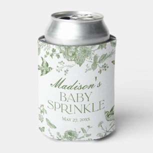 Green Toile De Jouy Vintage Floral Baby Sprinkle Can Cooler
