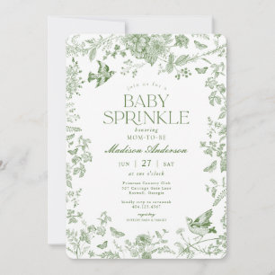 Green Toile De Jouy Vintage Floral Baby Sprinkle Invitation