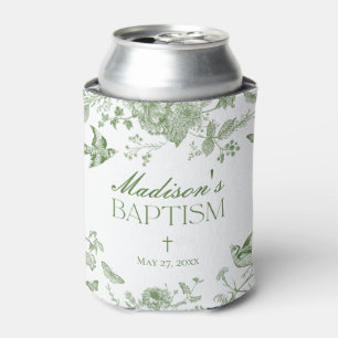 Green Toile De Jouy Vintage Floral Baptism Can Cooler