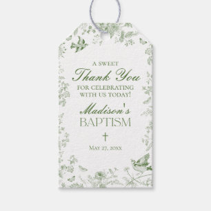 Green Toile De Jouy Vintage Floral Baptism Favours Gift Tags