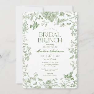 Green Toile De Jouy Vintage Floral Bridal Brunch Invitation