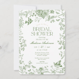 Green Toile De Jouy Vintage Floral Bridal Shower Invitation