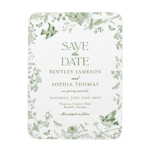 Green Toile De Jouy Vintage Floral Save the Date Magnet