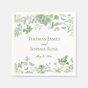 Green Toile De Jouy Vintage Floral Wedding Napkin