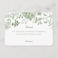 Green Toile Floral Details Card Invitation Insert