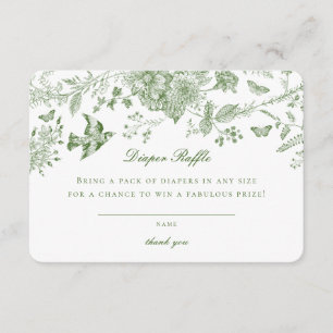 Green Toile Floral Diaper Raffle Invitation Insert