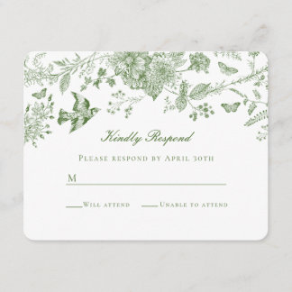 Green Toile Floral Diaper Raffle Invitation Insert