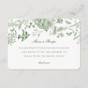Green Toile Floral Share Recipe Invitation Insert