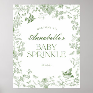 Green Toile Jouy Floral Baby Sprinkle Welcome Sign