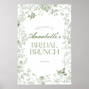 Green Toile Jouy Floral Bridal Brunch Welcome Sign
