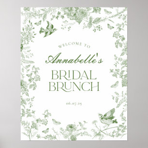 Green Toile Jouy Floral Bridal Brunch Welcome Sign