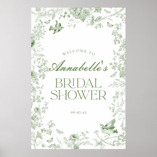 Green Toile Jouy Floral Bridal Shower Welcome Sign