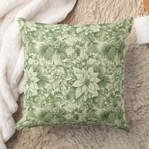 Green Toile Poinsettia Christmas Pattern (2) Cushion