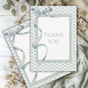 Green Toile Ribbon Vintage Elegant Baby Shower Thank You Card