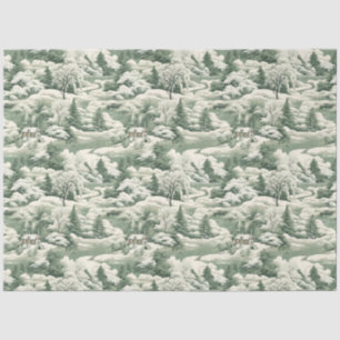 Green Toile Snowy Landscape Tissue Paper