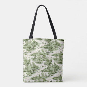 Green Toile Tote Bag