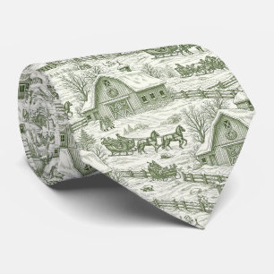 Green Toile Vintage Christmas Village Pattern (4) Tie