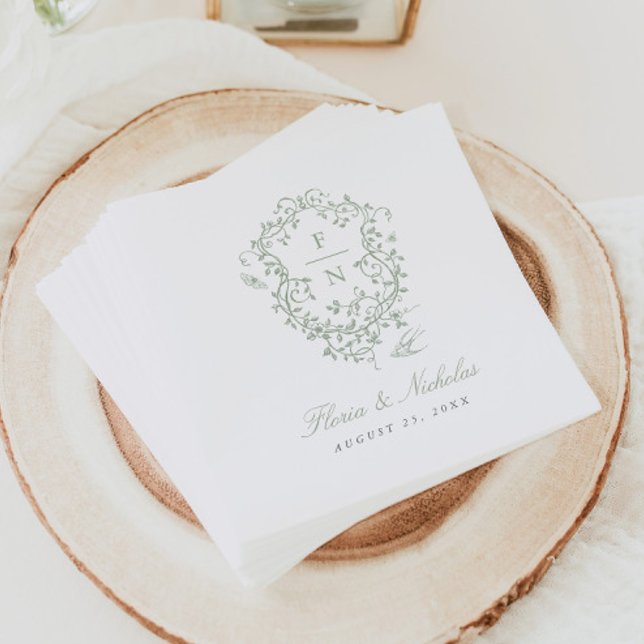 Green Toile Wedding Paper Napkins Chinoiserie Chic (Creator Uploaded)