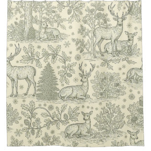 Green Toile Woodland Deer Christmas Pattern (2) Shower Curtain