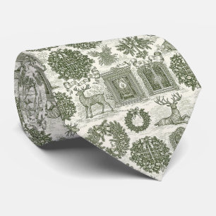 Green Toile Woodland Deer Christmas Pattern Tie