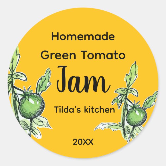 Green Tomato Jam Homemade Product Label  (Front)