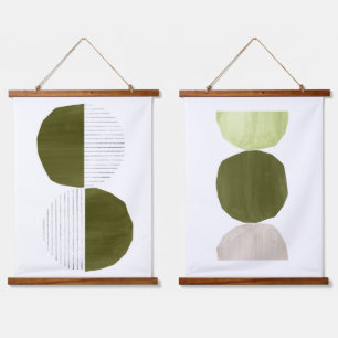 Green tone balancing shapes hanging tapestry