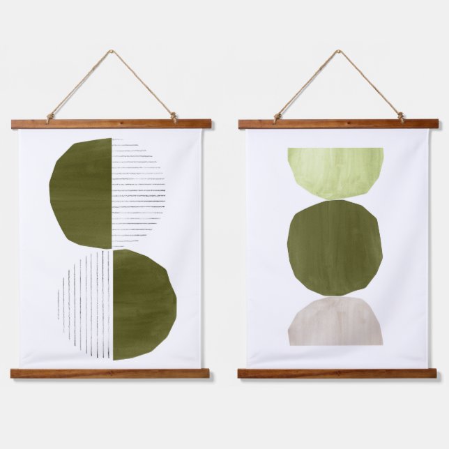 Green tone balancing shapes hanging tapestry (Double)