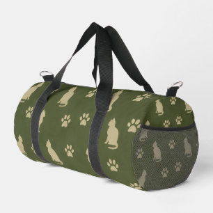 Green Tone Playful Cat and Paw Pattern Pet Lovers  Duffle Bag