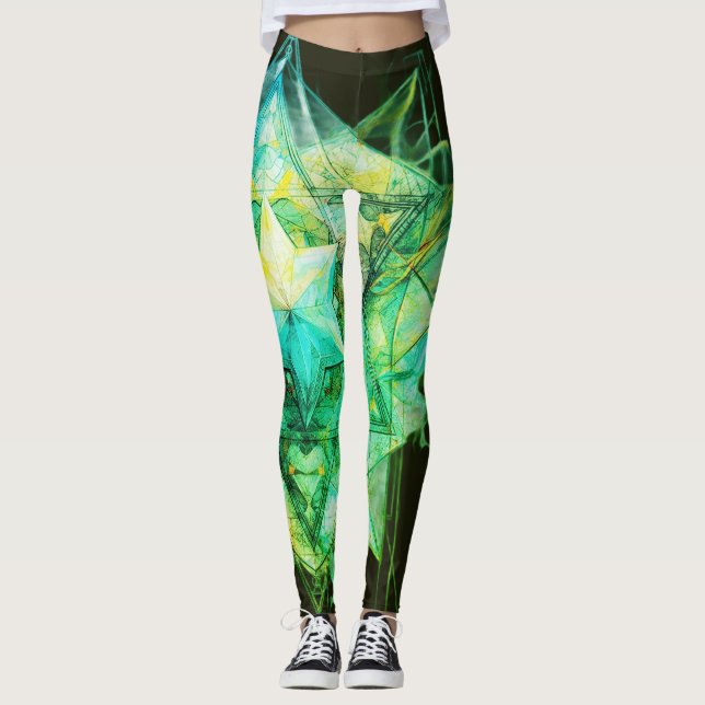Green Toned Abstract Colours on Customised Modern Leggings (Front)