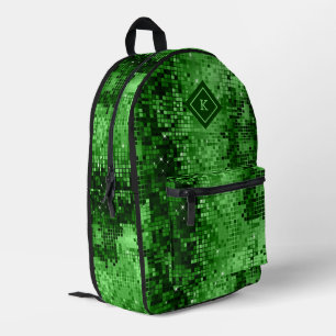 Green tones disco mirrors glitter pattern printed backpack