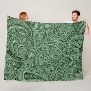 Green Tones Floral Paisley Pattern Fleece Blanket