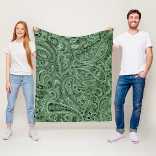 Green Tones Floral Paisley Pattern Fleece Blanket