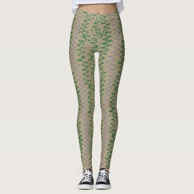 green tones geometric pattern with triangles leggings (Front)