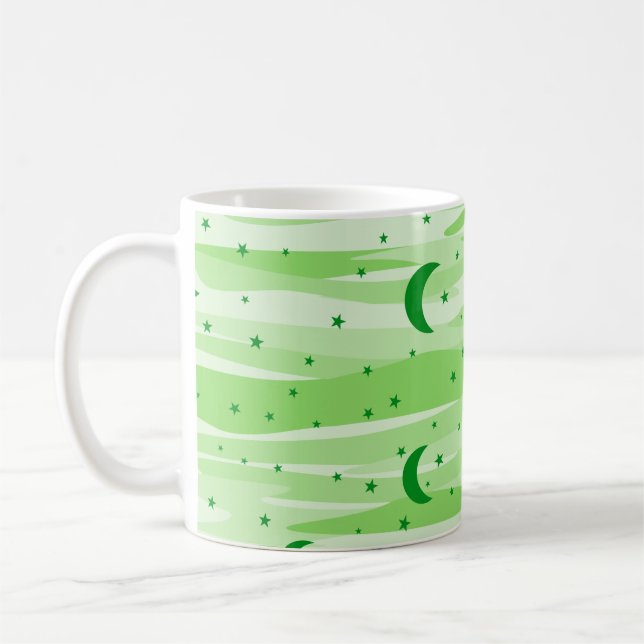 Green Tones Night Sky - Moon & Stars  Coffee Mug (Left)