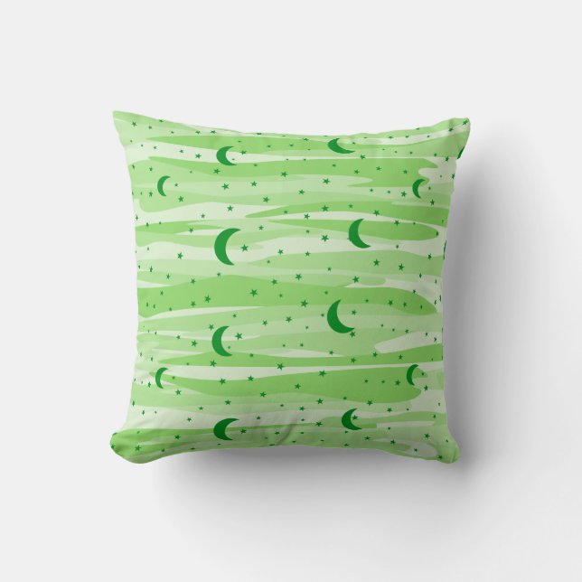 Green Tones Night Sky - Moon & Stars Cushion (Front)