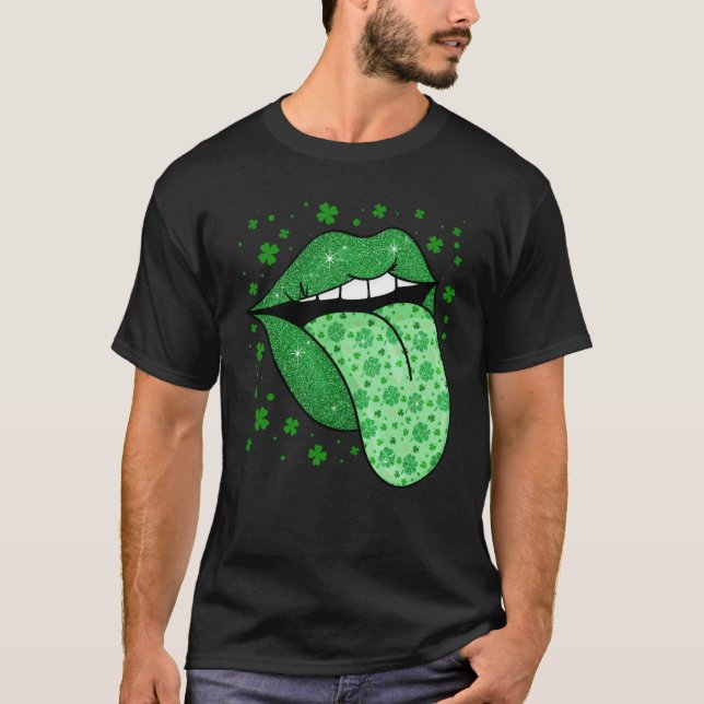 Green Tongue & Lips Shamrock St Patrick's Day Girl T-Shirt (Front)