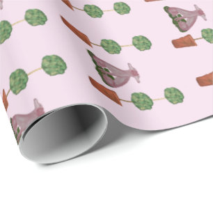 Green Topiary Pink Staffordshire Dogs Wrapping Paper