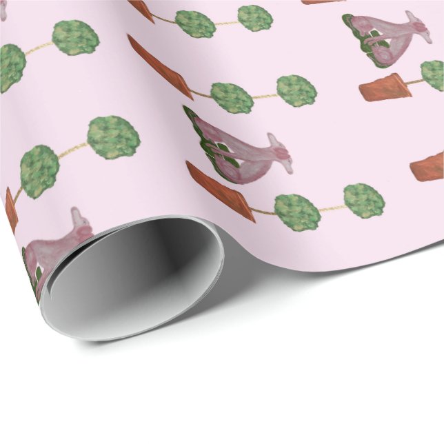 Green Topiary Pink Staffordshire Dogs Wrapping Paper (Roll Corner)