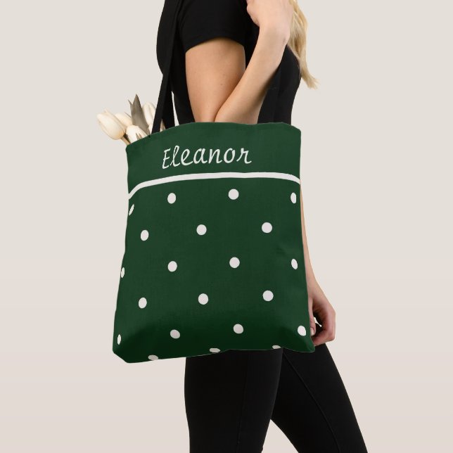 Green Tote with Cream Dots – Perfect for Holidays  Bag (Close Up)