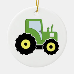 Green toy tractor ceramic tree decoration
