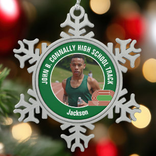 Green Track & Field Photo High School Athlete Snowflake Pewter Christmas Ornament
