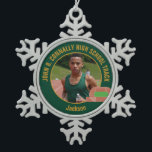 Green Track & Field Photo High School Runner Snowflake Pewter Christmas Ornament<br><div class="desc">This cool customized high school track team athlete photo gift features gold typography of your team on a snowflake shaped Christmas ornament with a running track on a green background. Personalize with your student's photograph and class year as a proud runner parent.</div>