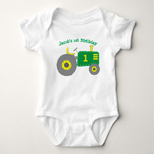 Green Tractor 1st Birthday Baby Bodysuit