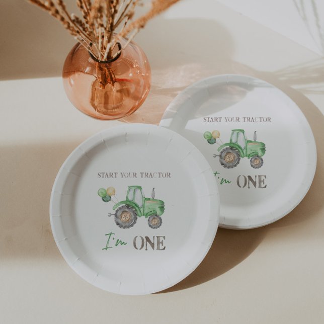 Green Tractor 1st Birthday Paper Plate (Creator Uploaded)