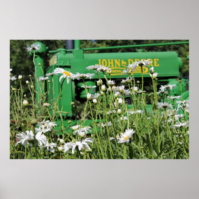 Green Tractor and Flowers Poster (Front)